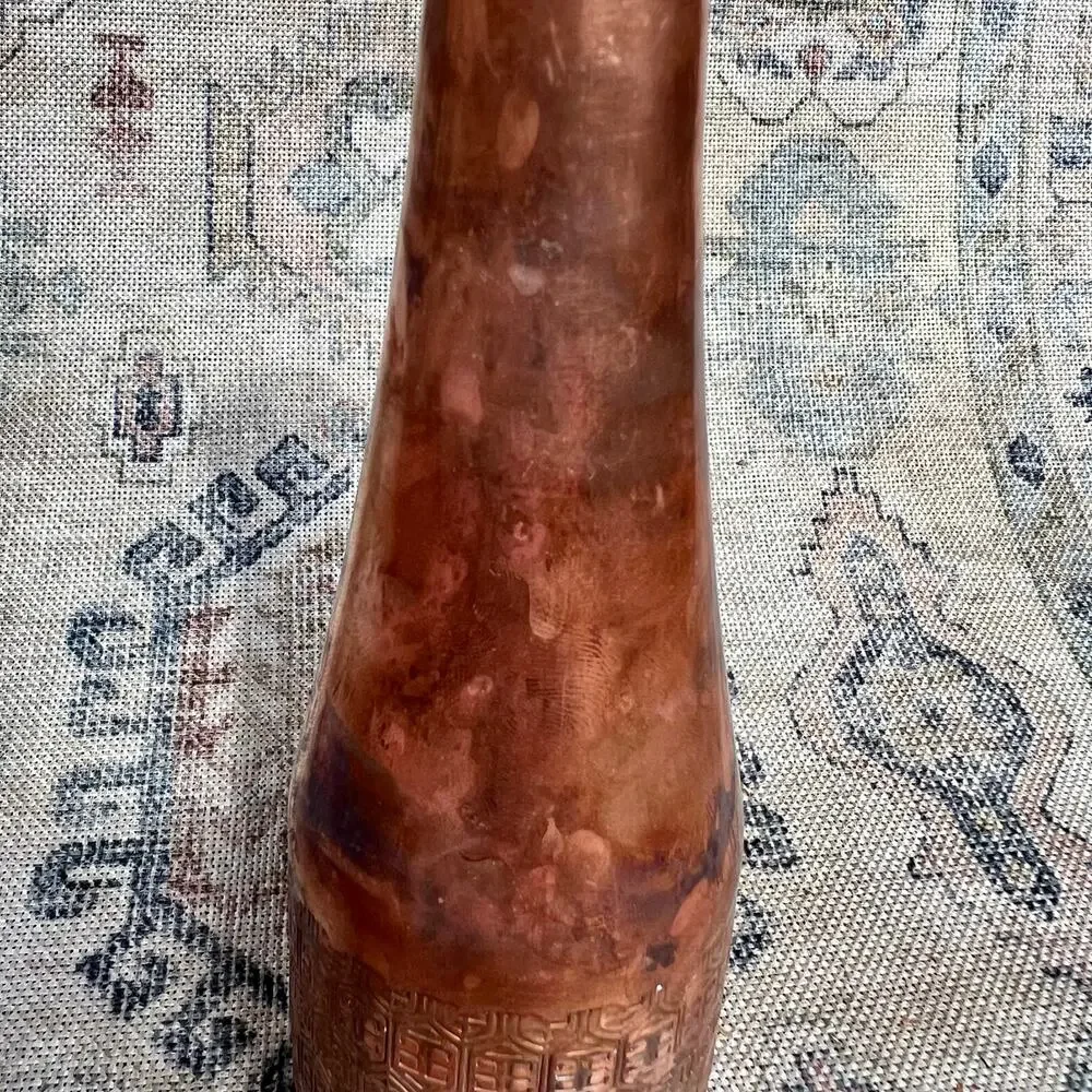 Vintage 60s Solid Copper Bud Vase Etched Band Mid Century Rustic Decor 8" - Picture 4 of 7